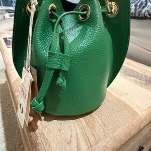 Green Leather Drawstring Bag